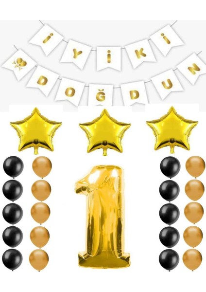 Iyiki Doğdun Yazılı 1 Yaş Gold Renk Doğum Günü Parti Seti