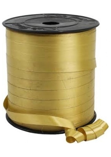 200 Metre Gold Renkli Düz Şerit Rafya 8 mm Balon Ipi Plastik Balon Süsleme Kurdelesi