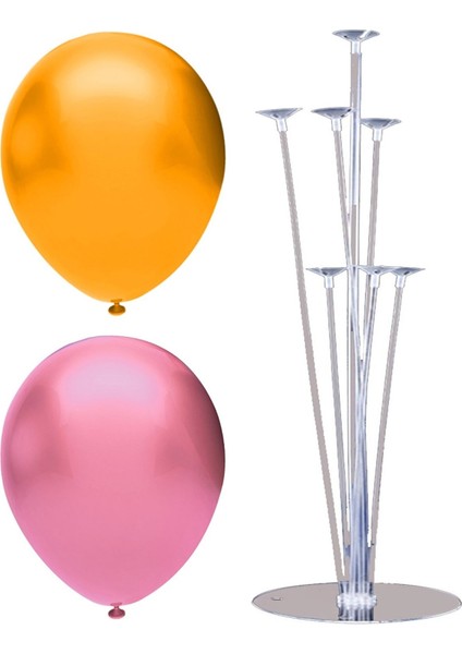 7 Çubuklu Balon Standı + 40 Adet Balon ( Turuncu, Pembe )