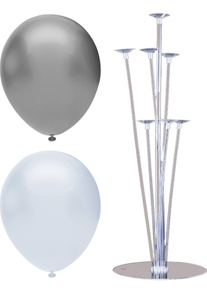 7 Çubuklu Balon Standı + 7 Adet Balon ( Beyaz, Gümüş )