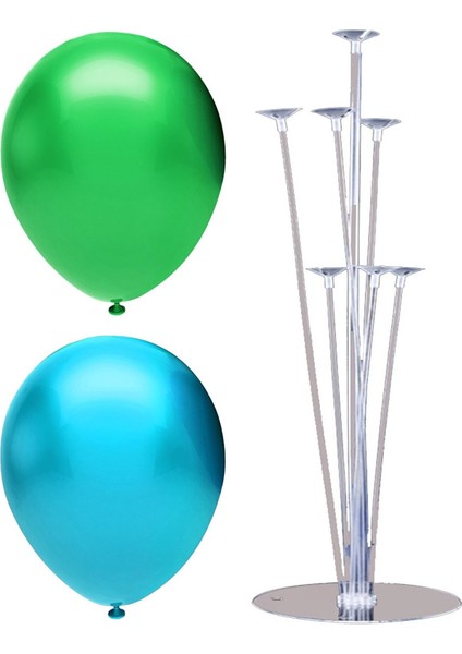 7 Çubuklu Balon Standı + 40 Adet Balon ( Açık Mavi - Koyu Yeşil )