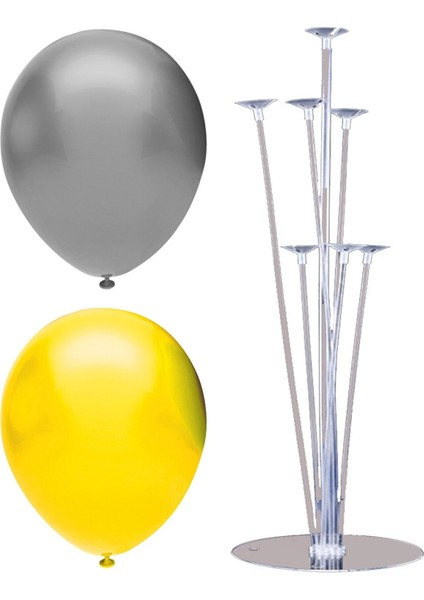 7 Çubuklu Balon Standı + 40 Adet Balon ( Sarı, Gümüş )
