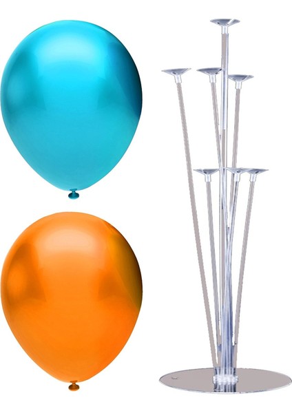 7 Çubuklu Balon Standı + 7 Adet Balon ( Açık Mavi - Turuncu )