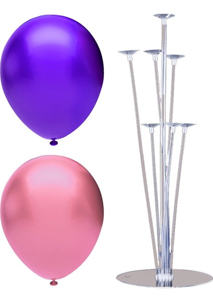 7 Çubuklu Balon Standı + 20 Adet Balon ( Mor - Pembe )