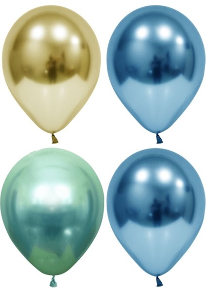 Altın-Yeşil-Mavi Krom Balon 20 Adet