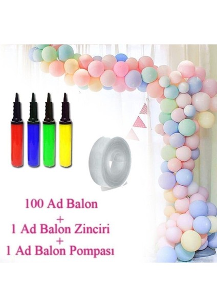 Makaron Pastel Balon + Balon Zinciri ve Pompa Seti Soft Balon 60 Adet
