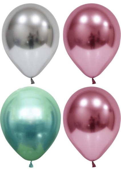 Gümüş-Pembe-Yeşil Krom Balon 40 Adet