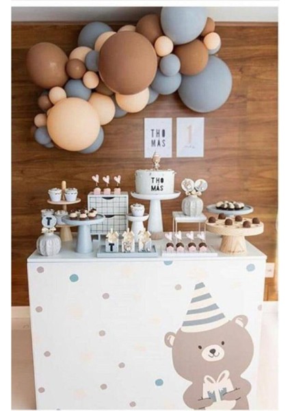 Pastel Gri-Kahverengi-Ten Balon 60 Adet + 5 Mt. Balon Zinciri