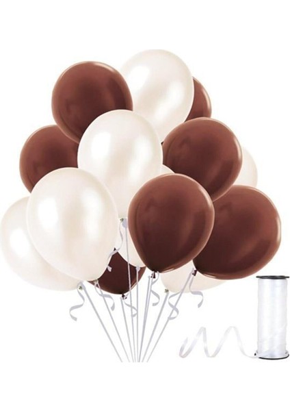 Kahverengi - Beyaz Metalik Balon 50 Adet+ 5 mt Balon Zinciri