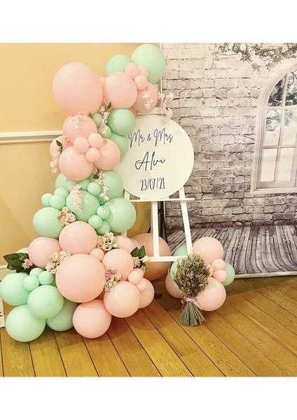 Makaron Pembe ve Mint Yeşili Balon 50 Adet + 5 mt Balon Zinciri