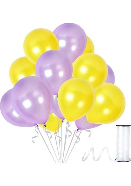 Lila-Sarı Metalik Balon 70 Adet+ 5 mt Balon Zinciri