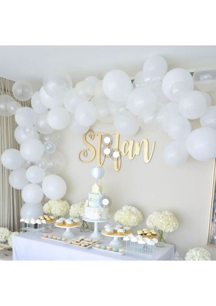 Pastel Beyaz Şeffaf Balon Seti 50 Adet