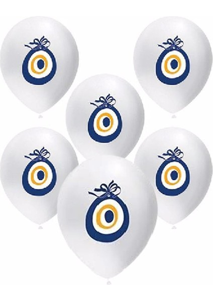 Nazar Boncuklu Beyaz Maşallah Balon 50 Adet