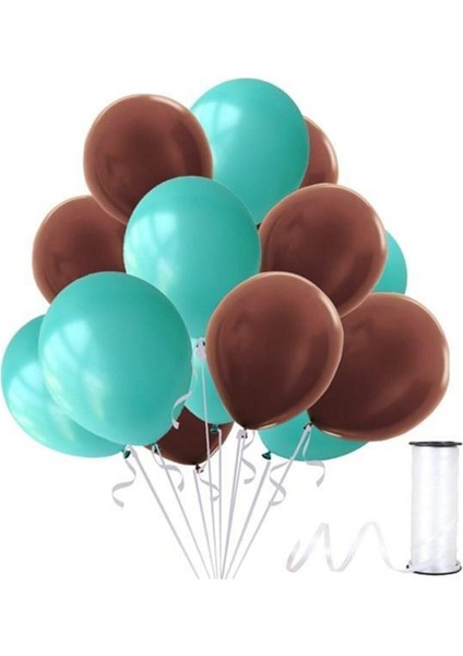 Kahverengi - Su Yeşili Metalik Balon 15 Adet