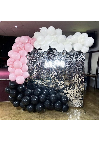 Pastel Siyah Beyaz Pembe Balon Zinciri 50 Adet+ 5 mt Balon Zinciri