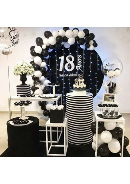 70 Adet Siyah Beyaz Balon Konsept Balon ve Balon Zinciri