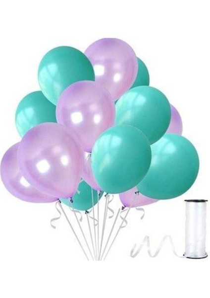 Su Yeşili - Lila Metalik Balon 15 Adet