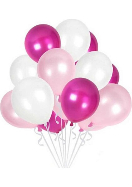 Fuşya Pembe - Rose Gold - Metalik Beyaz Karışık Metalik Balon 10 Adet