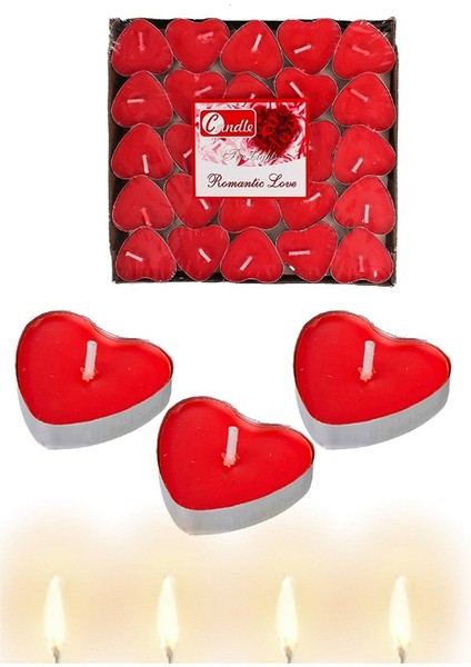 Kırmızı Kalpli Tealight 100'LÜ Mum Masa, Yer Süsleme Organizasyon