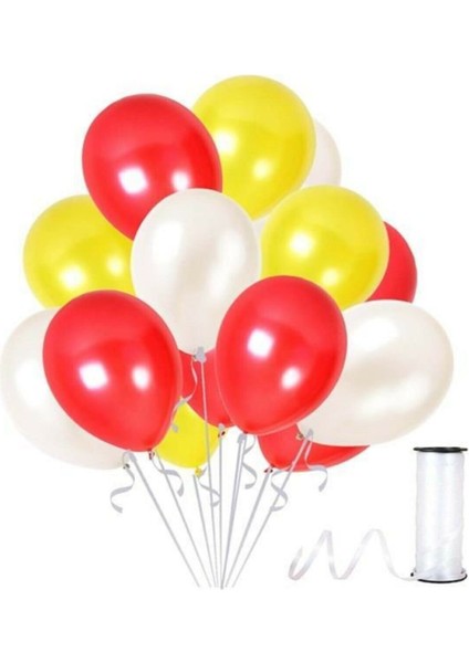 Sarı Kırmızı Beyaz Metalik Balon 100 Adet+ 5 mt Balon Zinciri