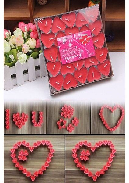 Tealight Mum 100'LÜ Kalpli Kırmızı Yer Mumu Evlilik Teklifi Yıldönümü Süsleme