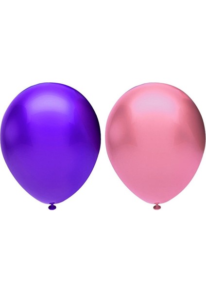 Metalik Balon Seti 10 Adet ( Pembe, Mor)