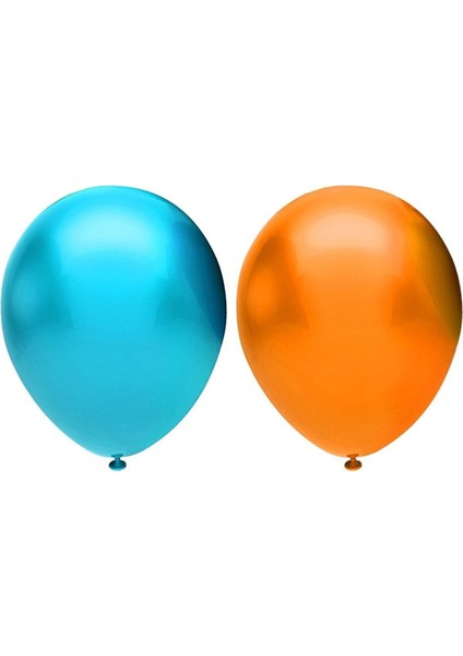 Metalik Balon Seti 100 Adet ( Açık Mavi, Turuncu)