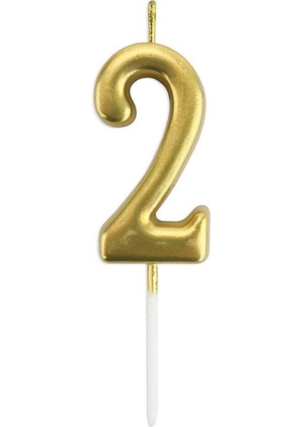 2 Yaş Gold Rakam Mum Altın Renk Doğum Günü Pasta Mumu 12 cm