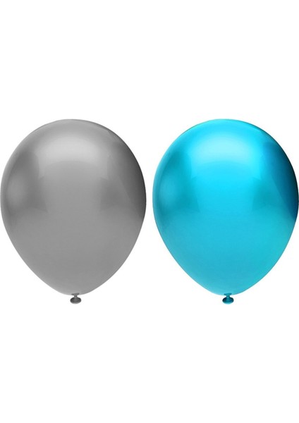 Metalik Balon Seti 30 Adet ( Açık Mavi, Gümüş)