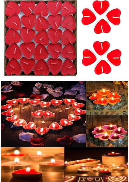 Kırmızı Kalpli Tealight Mum 25'li