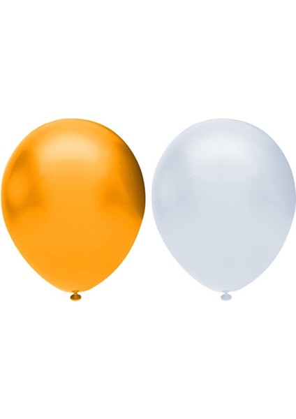 Metalik Balon Seti 50 Adet ( Beyaz, Turuncu)