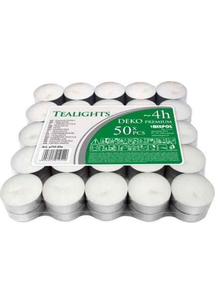 50'li Tealigt Yuvarlak Beyaz Mum