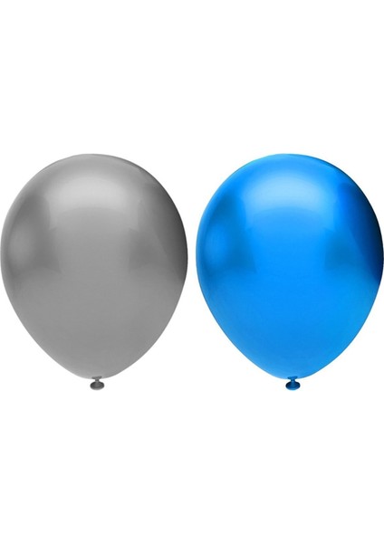 Metalik Balon Seti 100 Adet ( Koyu Mavi, Gümüş)
