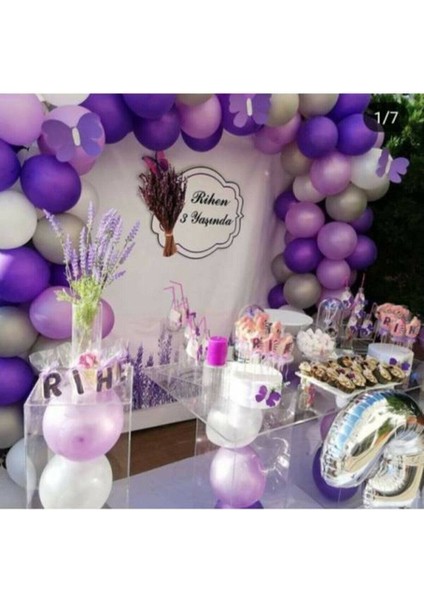 100 Adet Mor Lila Gümüş Beyaz 12 Inç Metalik Balon ve Balon Zinciri