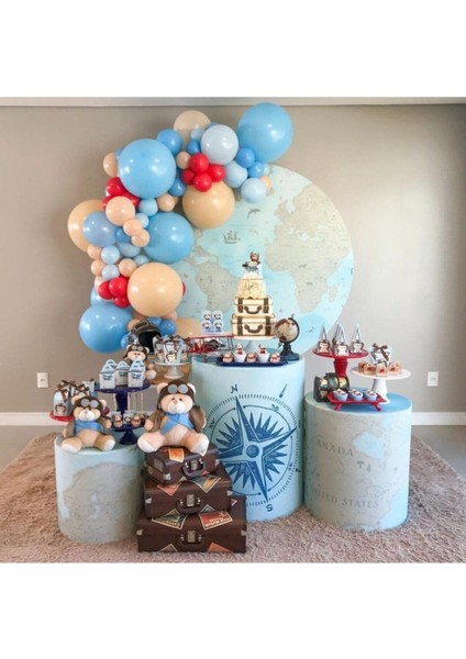 Mavi-Ten-Kırmızı Renk Balon Zinciri 50 Adet+5 mt Balon Zinciri