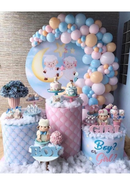 Pembe-Mavi-Ten Renk Balon Zinciri 70 Adet+5 mt Balon Zinciri