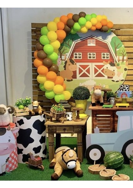 Sarı-Açık Yeşil-Turuncu-Çikolata Kahve Renk Balon Zinciri 100 Adet+5 mt Balon Zinciri