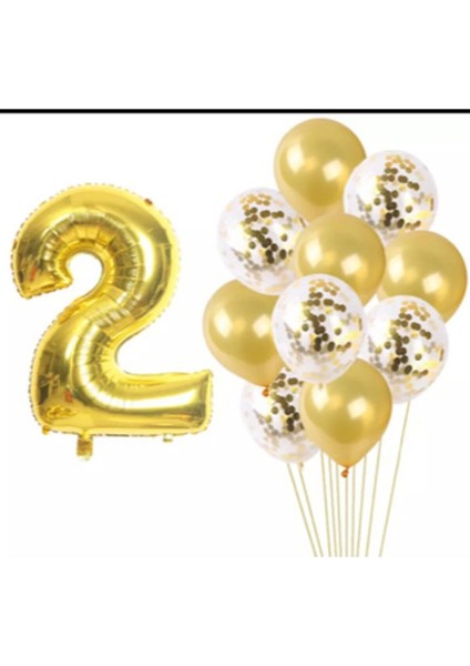 2 Yaş Gold Konfetili Şeffaf Balon Seti