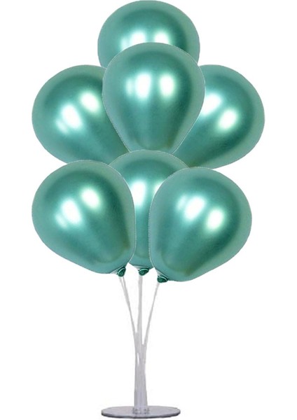 Balon Standı ve 7 Adet Yeşil Renk Krom Balon