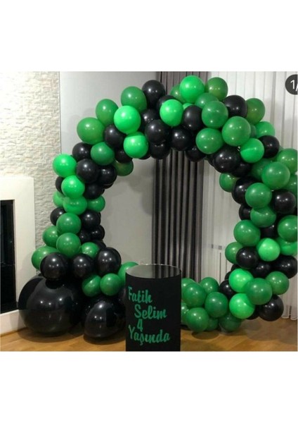 100 Adet Koyu Yeşil Siyah 12 Inç Metalik Balon Konsepti ve Balon Zinciri