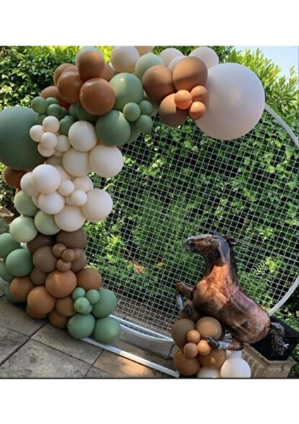 Küf Yeşili-Ten-Çikolata Kahve Renk Balon Zinciri 50 Adet+5 mt Balon Zinciri