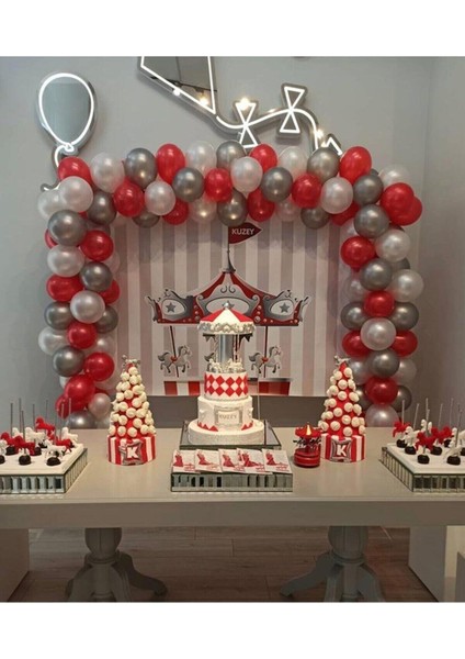 100 Adet Metalik Balon (Kırmızı-Gümüş-Beyaz Karışık)+ 5 mt Balon Zinciri