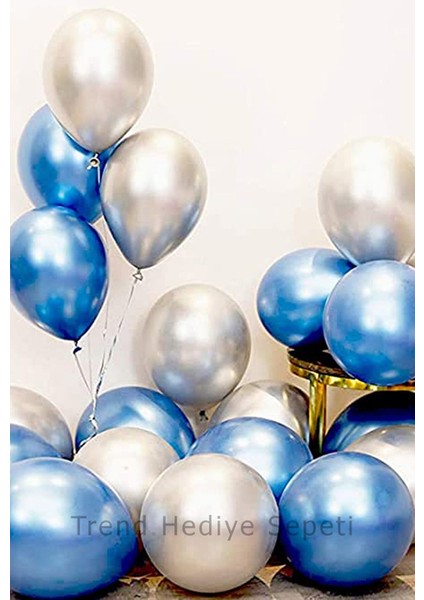 Krom Balon 12" Inç Gümüş-Mavi Renk 10 Adet
