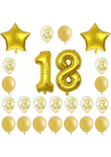 18 Yaş Konfetili Balon Doğum Günü Seti Gold