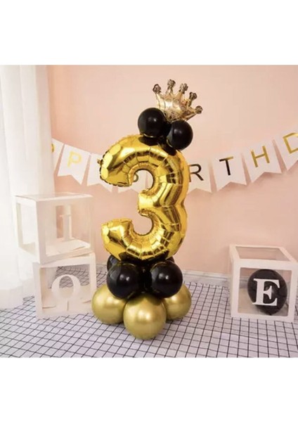 3 Yaş Kral Taçlı Folyo Balon Seti