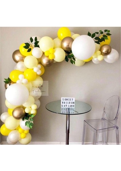 Krom Gold Pastel Beyaz Pastel Sarı Metalik Sarı Renklerde Balon Zincir 100 Adet + 5 Metre Balon Zinciri