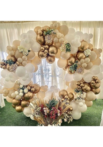 Krom Gold Beyaz ve Ten Balon Balon Seti 100 Adet+5 mt Balon Zinciri