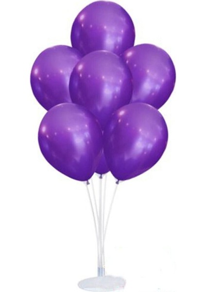 Balon Standı ve 7 Adet Metalik Mor Balon Seti