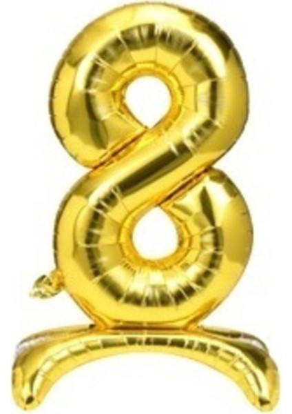 8 Yaş Gold Renkli Ayaklı Folyo Balon Rakam 32 Inç 80 cm