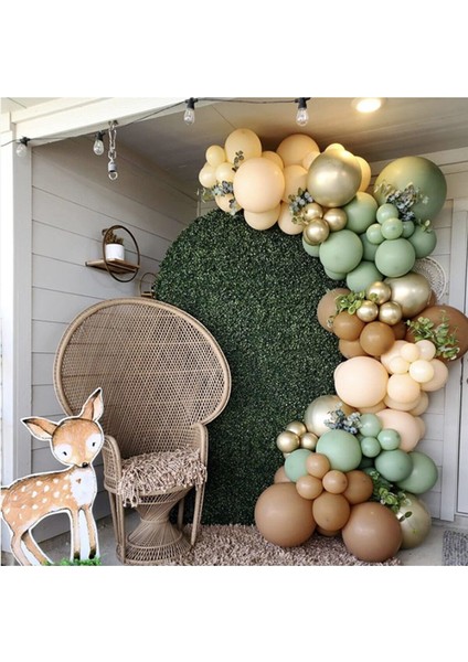 Krom Gold Küf Yeşili Karamel ve Ten Rengi Balon Zinciri 100 Adet+5 mt Balon Zinciri